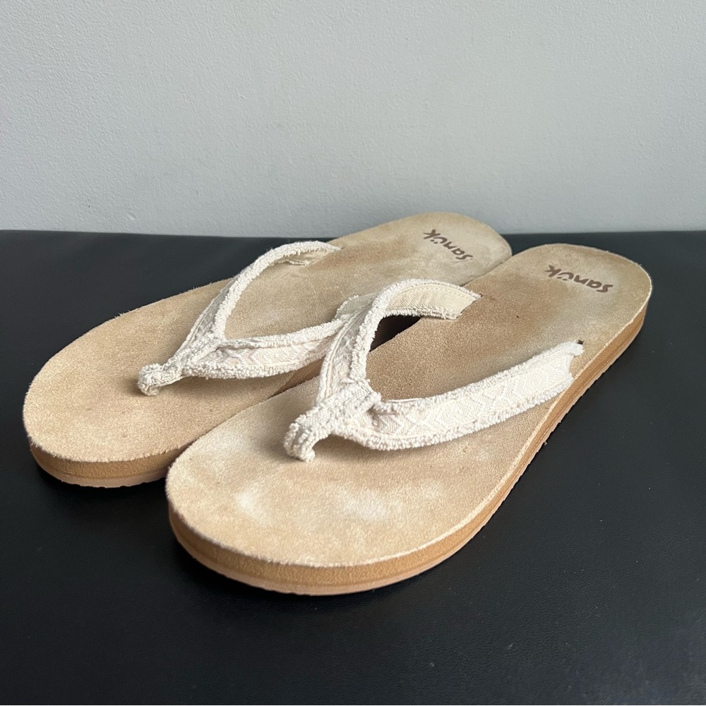 Sanuk Cream Strap Flip Flop Sandals